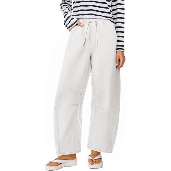 Versatile Y2K Drawstring Jeans - Women’s High Waisted Barrel Style in White - Picture 1 of 7